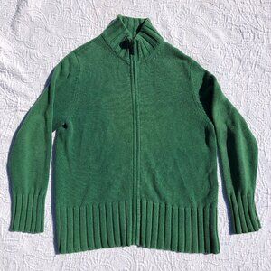 Land's End Green Cotton Zip Up Cardigan Women's L (14-16)